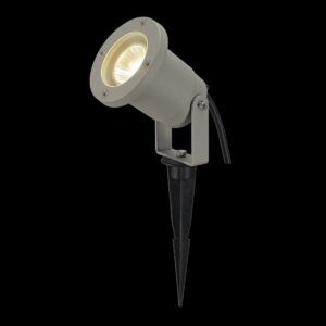 NAUTILUS 10, Outdoor Spiessleuchte, QPAR51, IP65, silbergrau, max. 35 W, inkl. 1,5 m Kabel mit Stecker