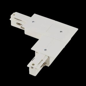 EUTRAC L-Verbinder, mit Einspeisemöglichkeit, für 3-Phasen Einbauschiene, Erde innen, verkehrsweiss